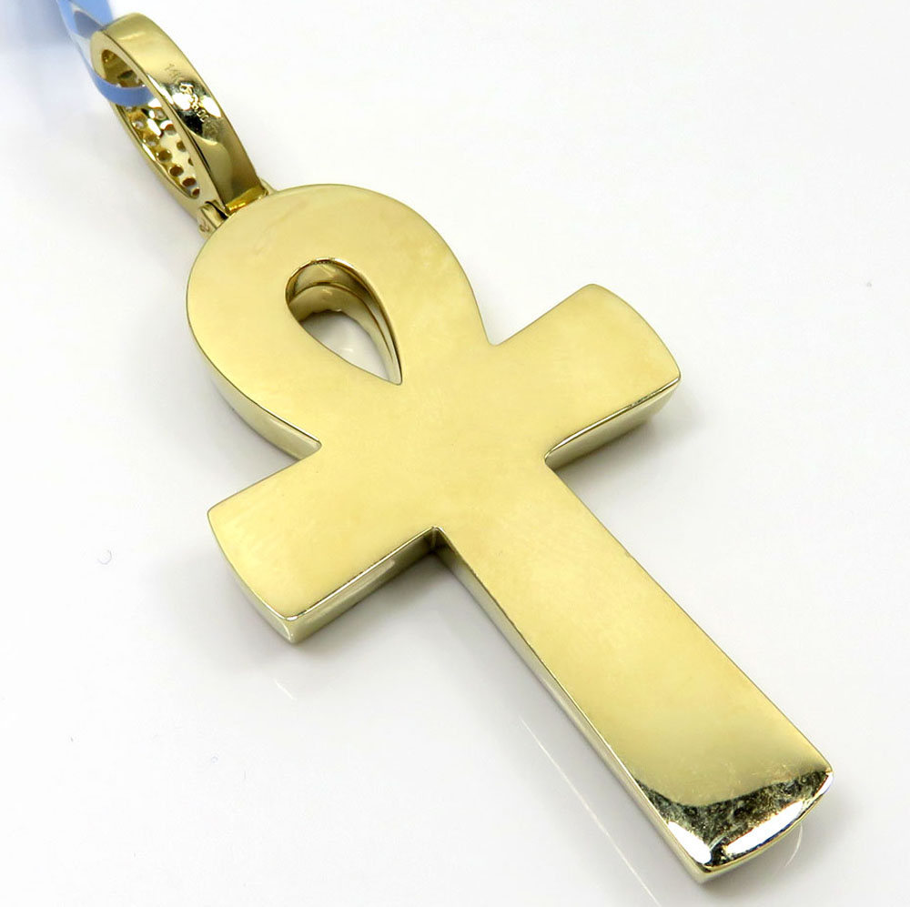 14k yellow white or rose gold thick frame diamond ankh cross 3.00ct
