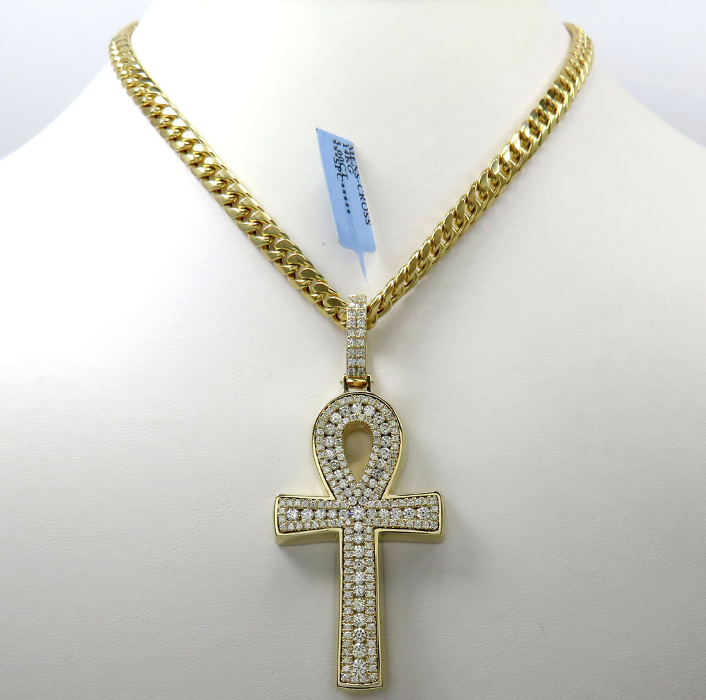 14k yellow white or rose gold thick frame diamond ankh cross 3.00ct - Image 7