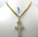 14k yellow white or rose gold thick frame diamond ankh cross 3.00ct
