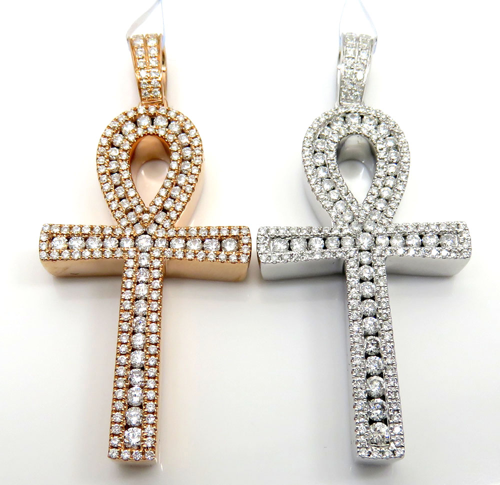 14k yellow white or rose gold channel diamond medium ankh cross 1.04ct - Image 2