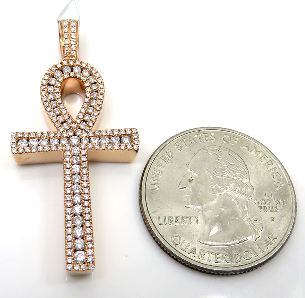 14k yellow white or rose gold channel diamond medium ankh cross 1.04ct - Image 3
