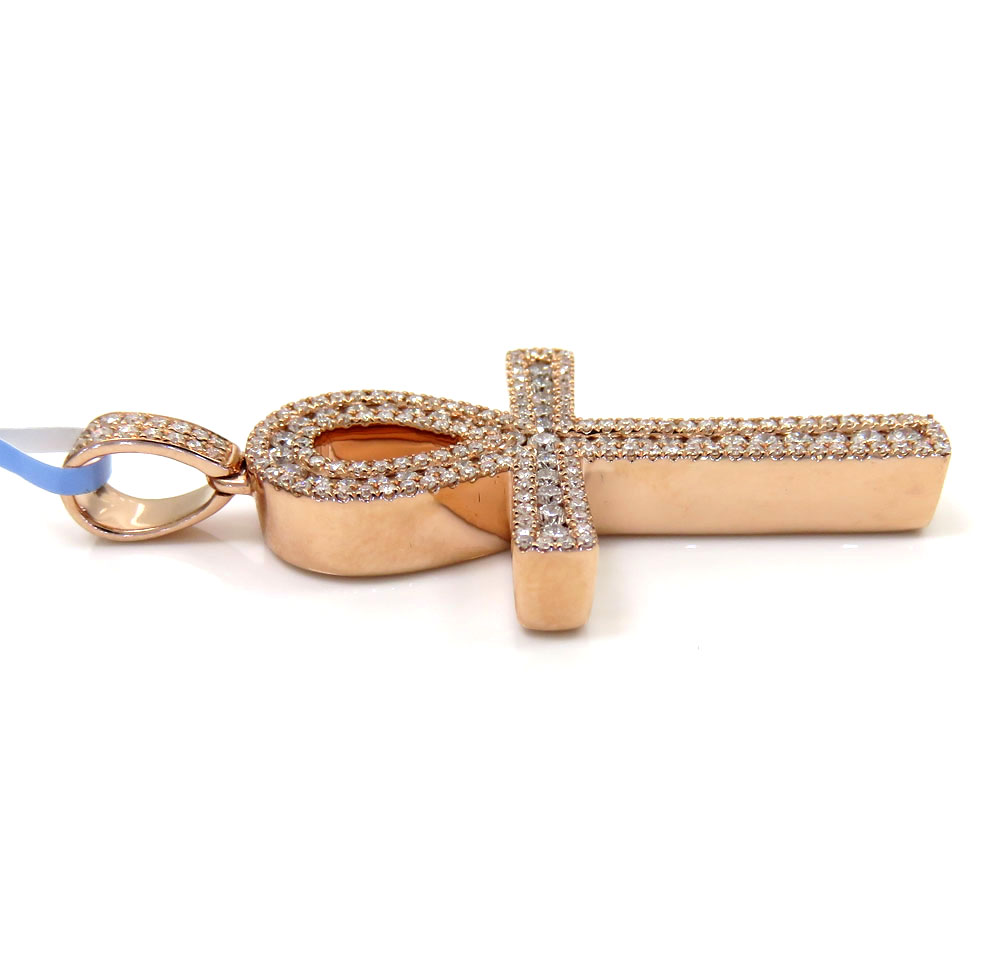 14k yellow white or rose gold channel diamond medium ankh cross 1.04ct - Image 4