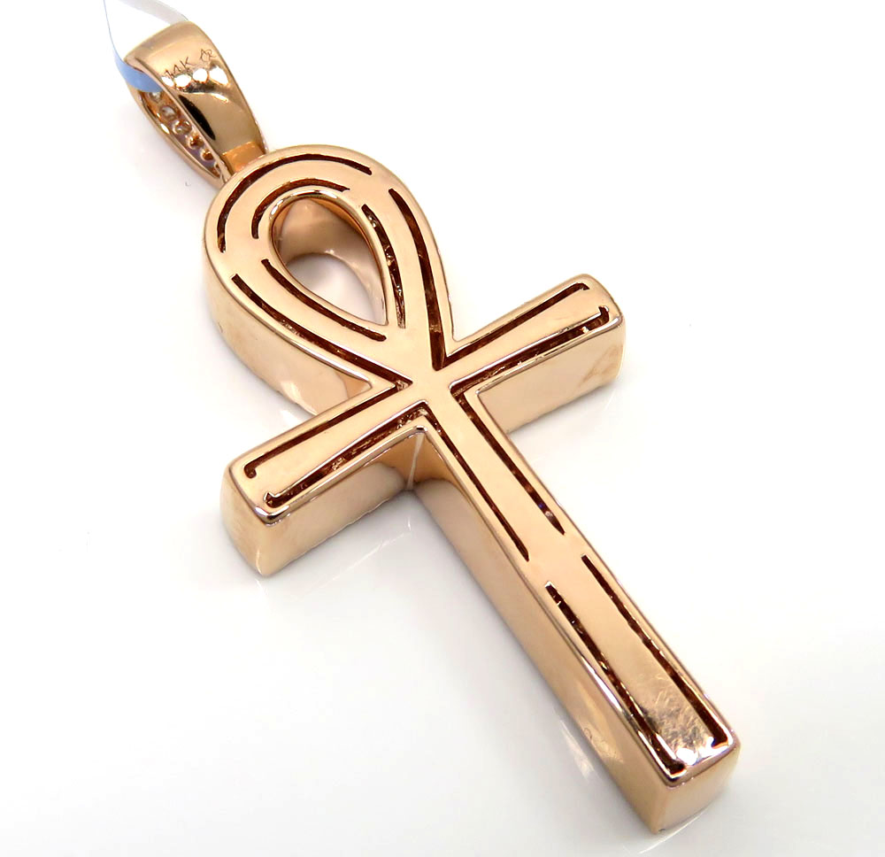 14k yellow white or rose gold channel diamond medium ankh cross 1.04ct - Image 5