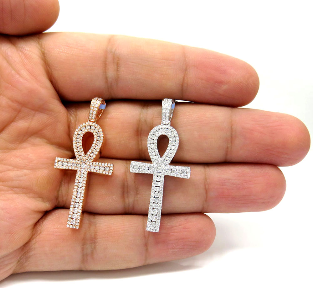 14k yellow white or rose gold channel diamond medium ankh cross 1.04ct - Image 6