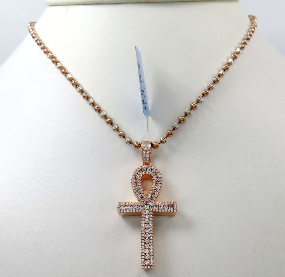 14k yellow white or rose gold channel diamond medium ankh cross 1.04ct - Image 7