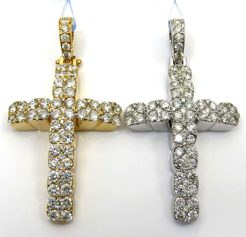 14k yellow or white gold diamond arched cluster cross 2.40ct