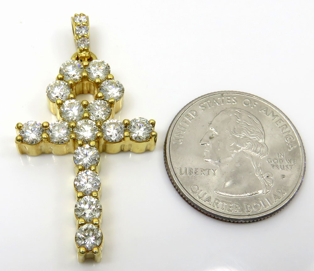 14k yellow gold fancy 18 diamond medium ankh cross 4.60ct
