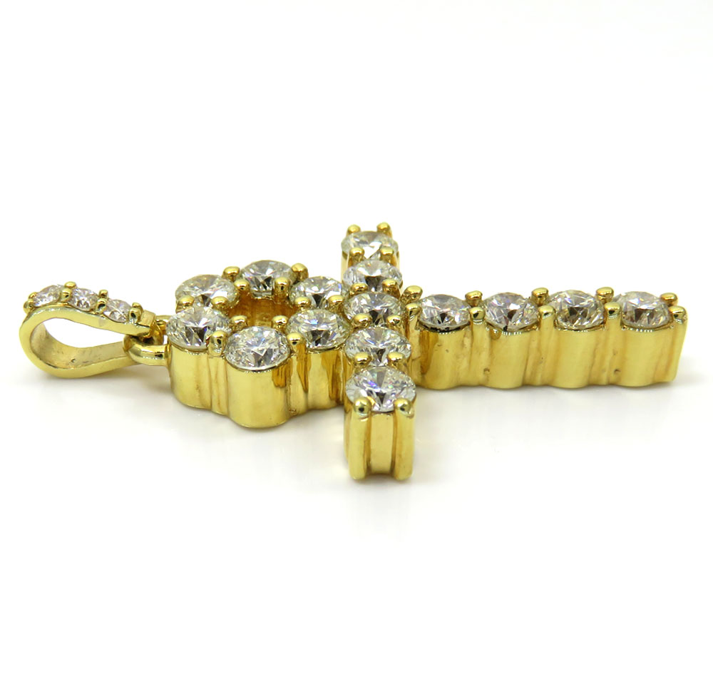 14k yellow gold fancy 18 diamond medium ankh cross 4.60ct