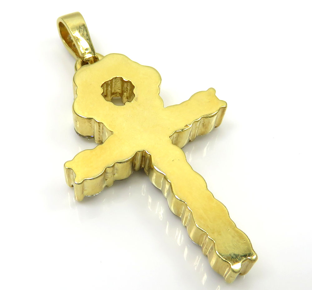 14k yellow gold fancy 18 diamond medium ankh cross 4.60ct