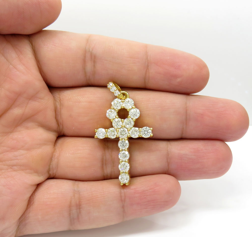 14k yellow gold fancy 18 diamond medium ankh cross 4.60ct