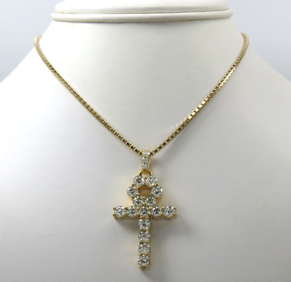 14k yellow gold fancy 18 diamond medium ankh cross 4.60ct