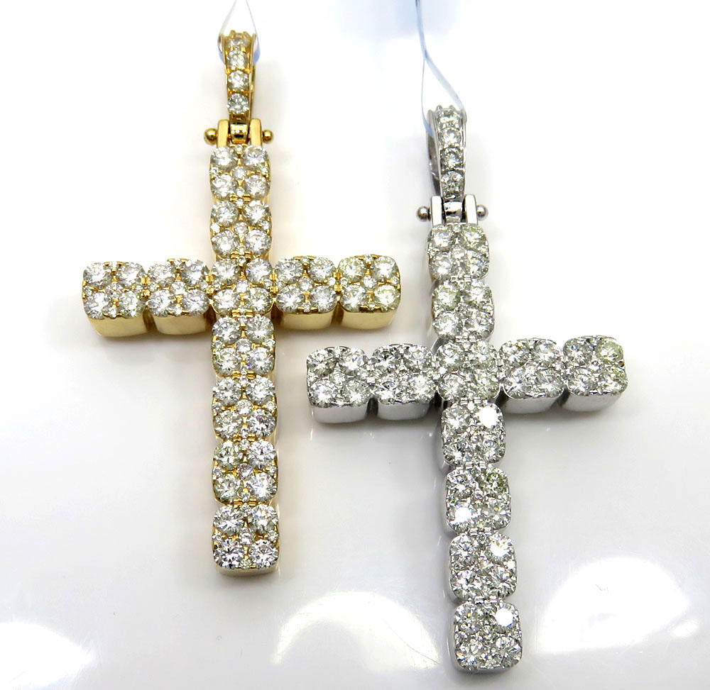 14k yellow or white gold 9 diamond cluster cross 2.90ct
