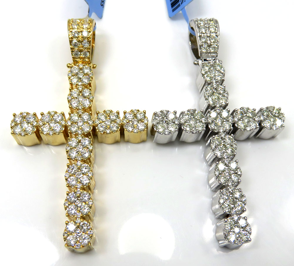 14k yellow or white gold nine diamond cluster cross 3.66ct