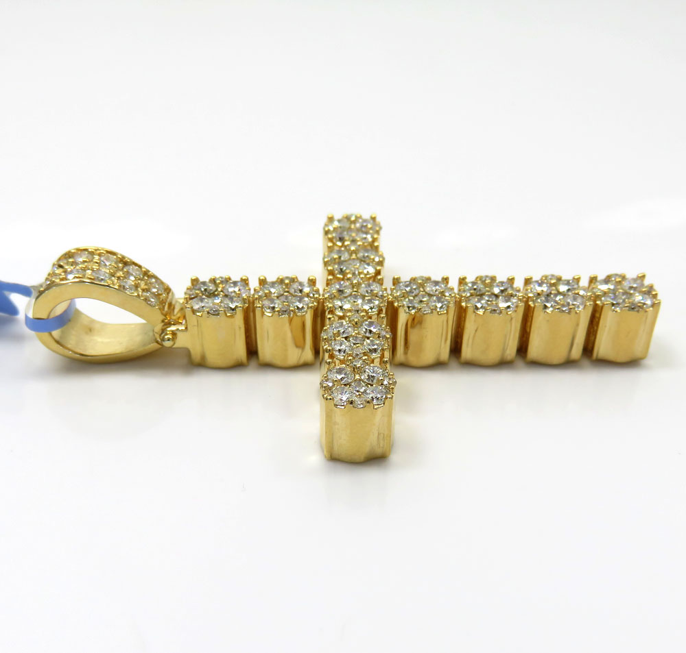 14k yellow or white gold nine diamond cluster cross 3.66ct