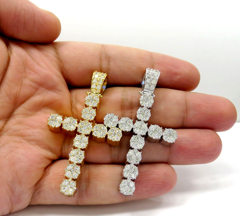 14k yellow or white gold nine diamond cluster cross 3.66ct