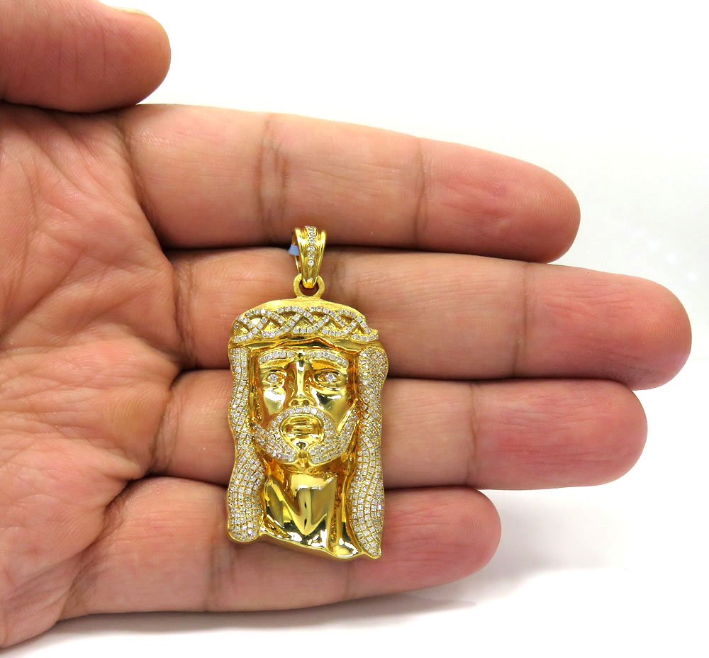 14k Yellow Gold Diamond Crowned Jesus Piece Pendant 1.45CT