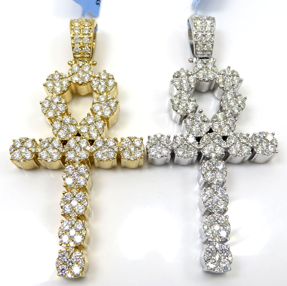 14k yellow or white gold nine diamond cluster ankh cross 5.26ct