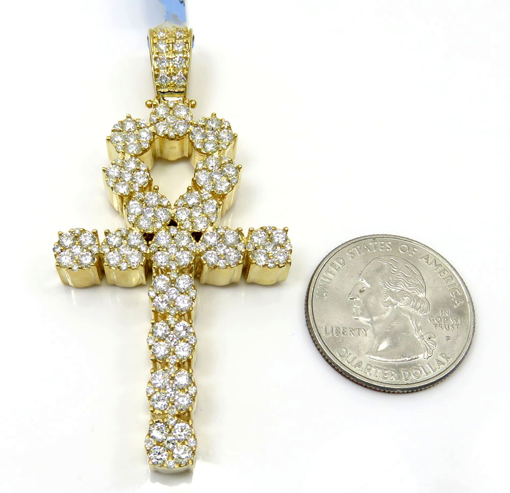 14k yellow or white gold nine diamond cluster ankh cross 5.26ct