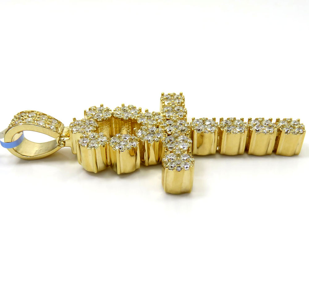 14k yellow or white gold nine diamond cluster ankh cross 5.26ct