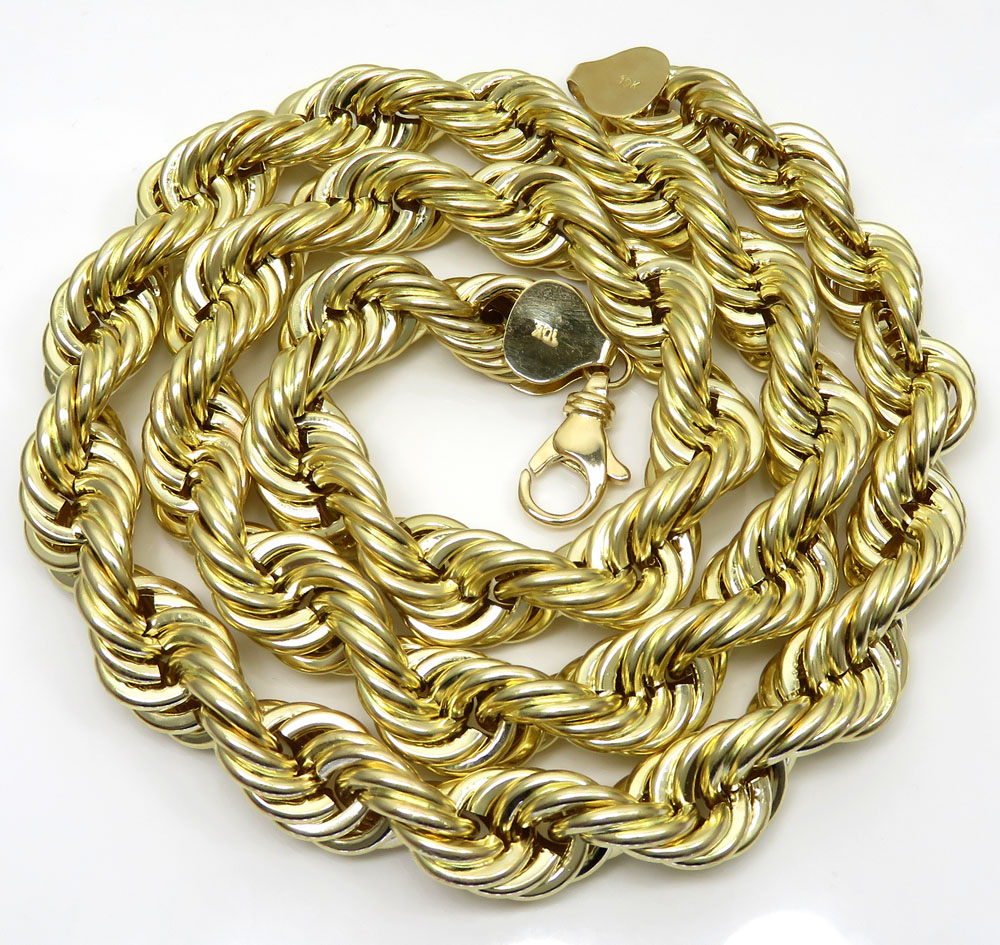 10k yellow gold xl smooth semi hollow rope chain 14mm 24-30 inch 