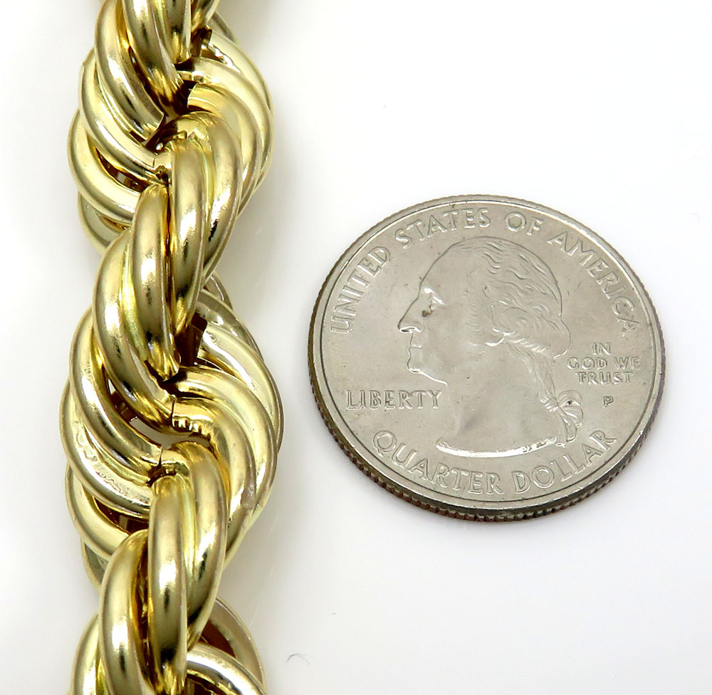 10k yellow gold xl smooth semi hollow rope chain 14mm 24-26 inch