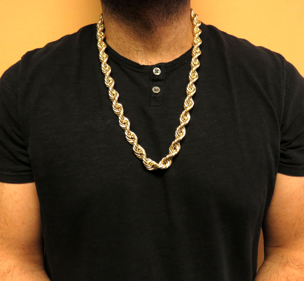 10k yellow gold xl smooth semi hollow rope chain 15mm 24-26 inch - Image 6