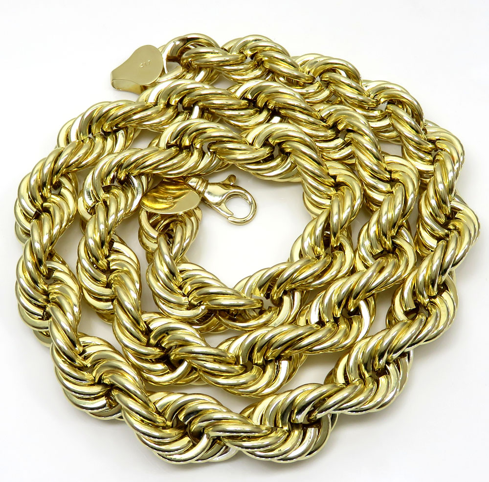 10k yellow gold xxl smooth semi hollow rope chain 16mm 24-30 inch