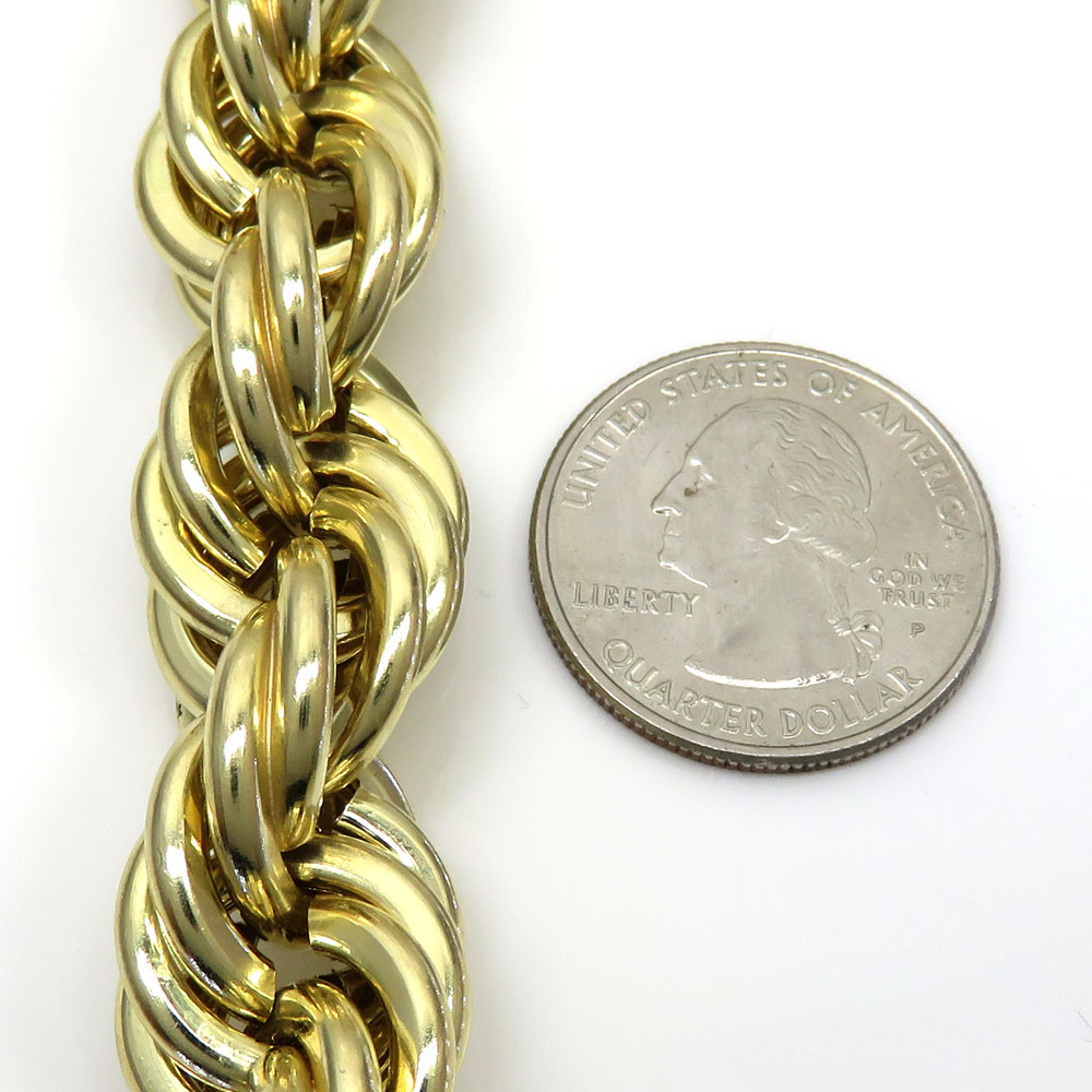 10k yellow gold xxl smooth semi hollow rope chain 16mm 24-30 inch