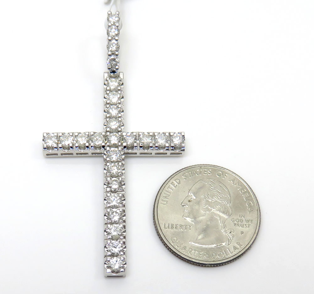 14k white gold large diamond prong cross 3.36ct
