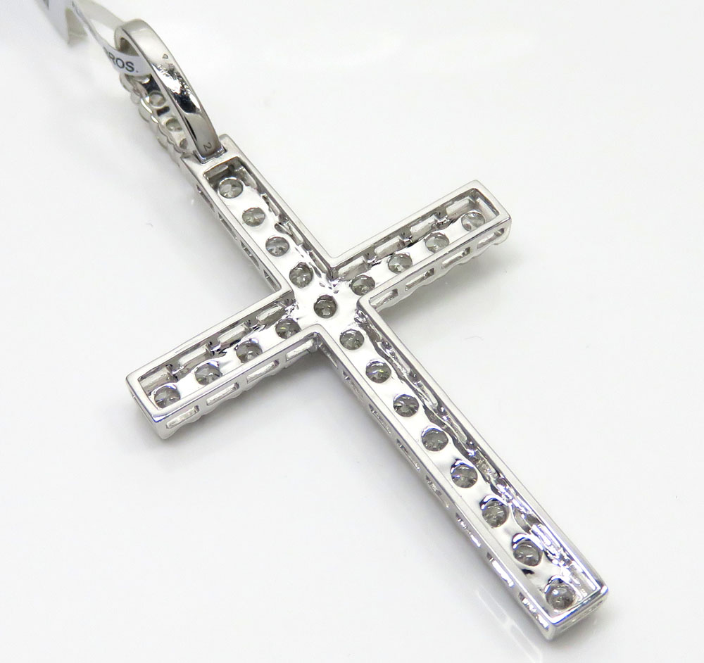 14k white gold large diamond prong cross 3.36ct