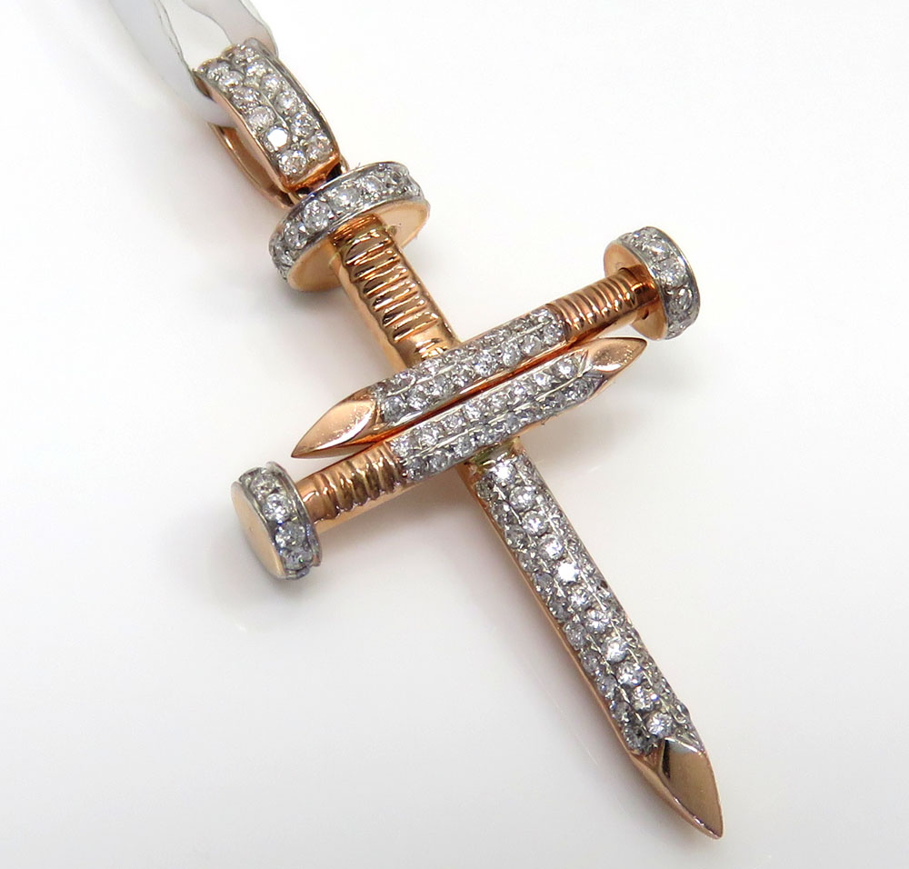 14k rose gold mini diamond nail cross 0.43ct