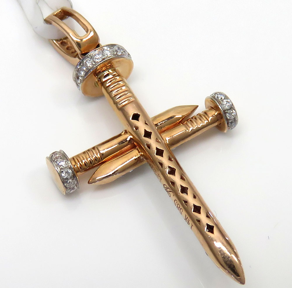 14k rose gold mini diamond nail cross 0.43ct - Image 5
