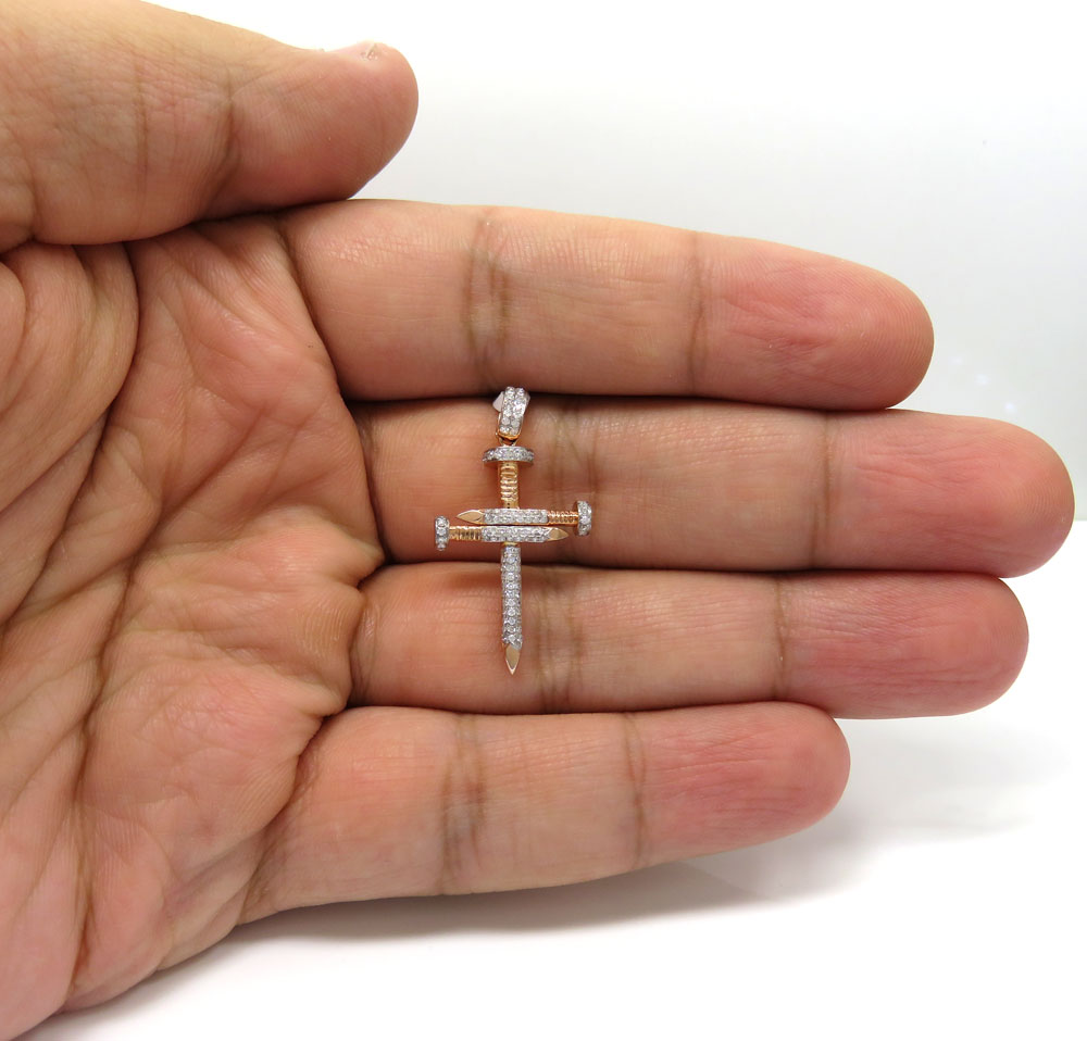 14k rose gold mini diamond nail cross 0.43ct - Image 6