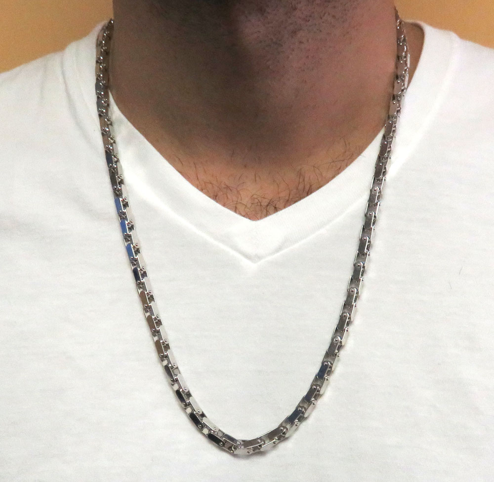 baraka 18k white gold kardano collection box link chain 0.02ct 26 inch - Image 4