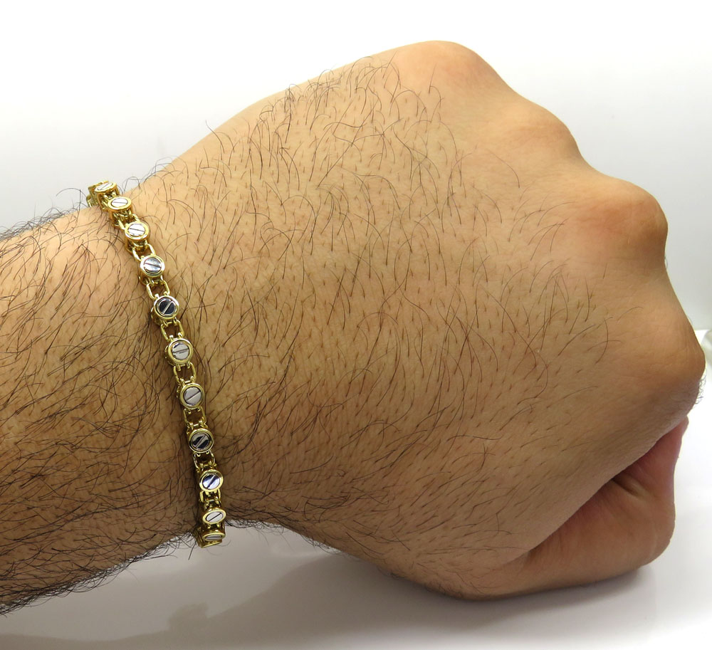 Baraka 18k two tone gold space run collection screw bracelet 0.02ct