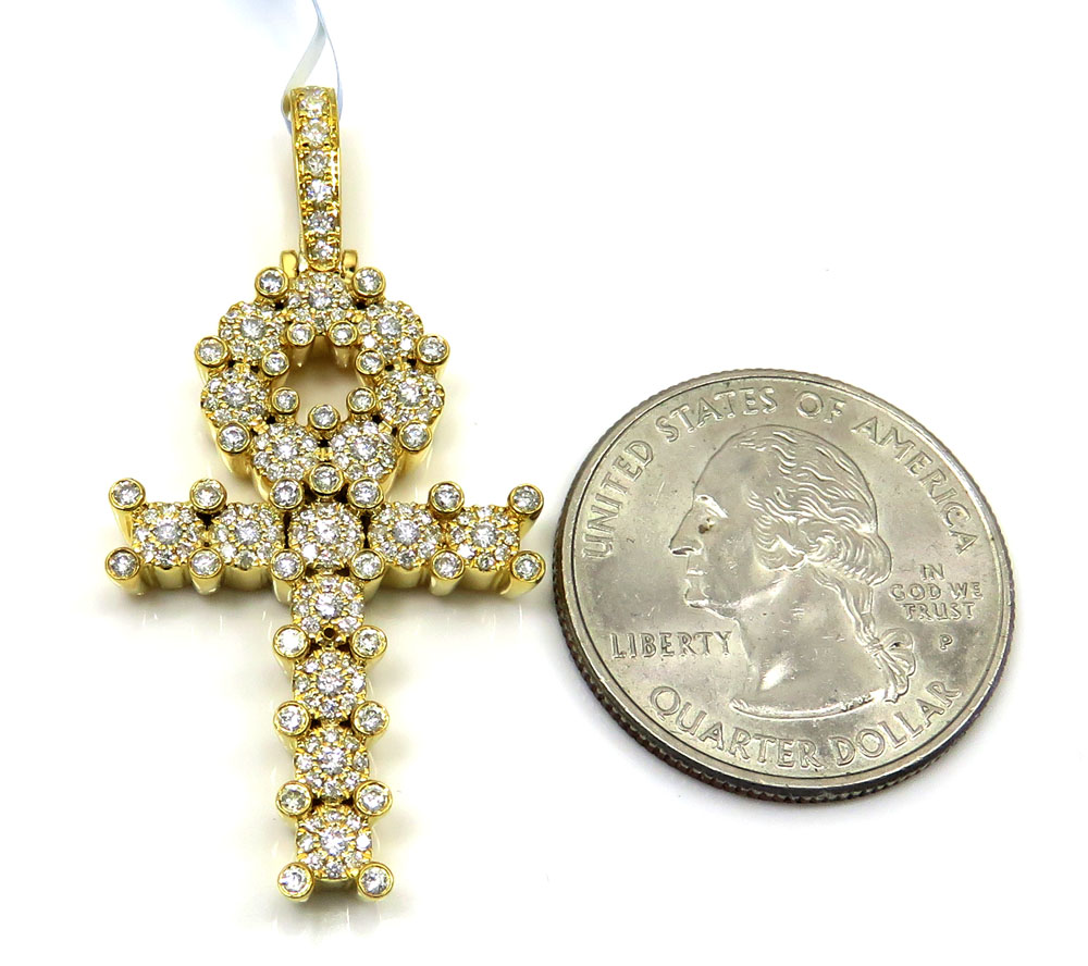 14k yellow gold diamond cluster prong ankh cross 1.10ct - Image 2