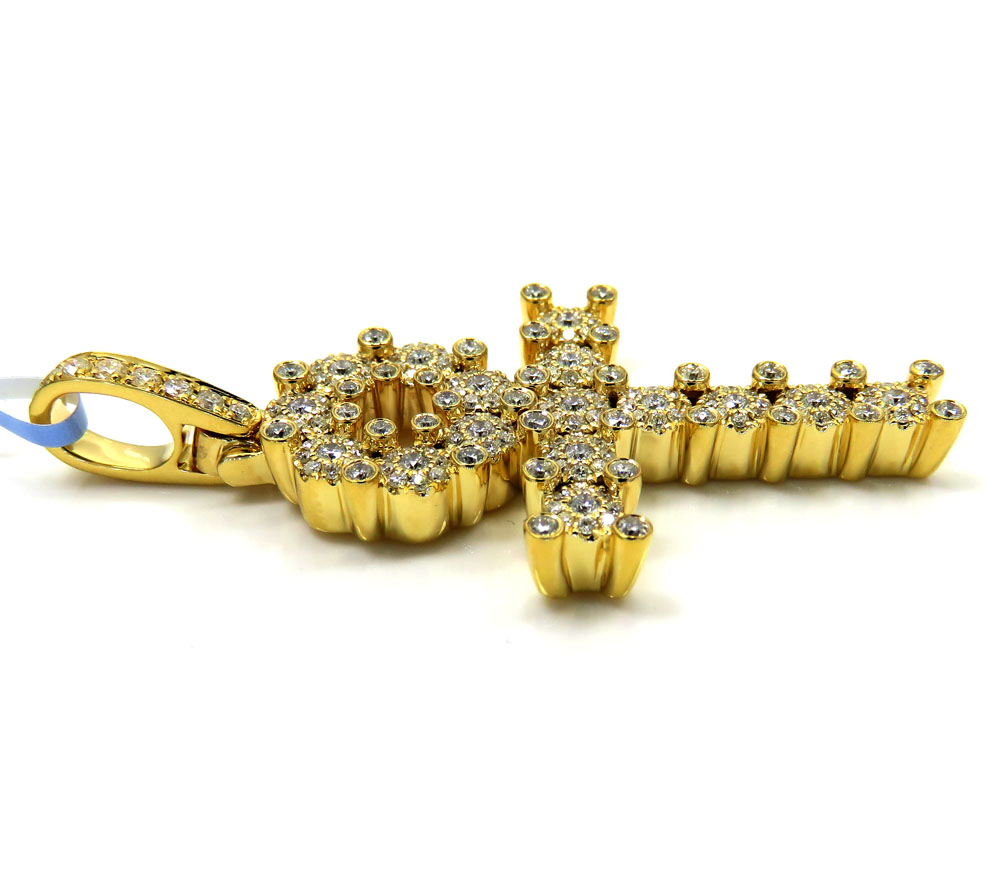 14k yellow gold diamond cluster prong ankh cross 1.10ct