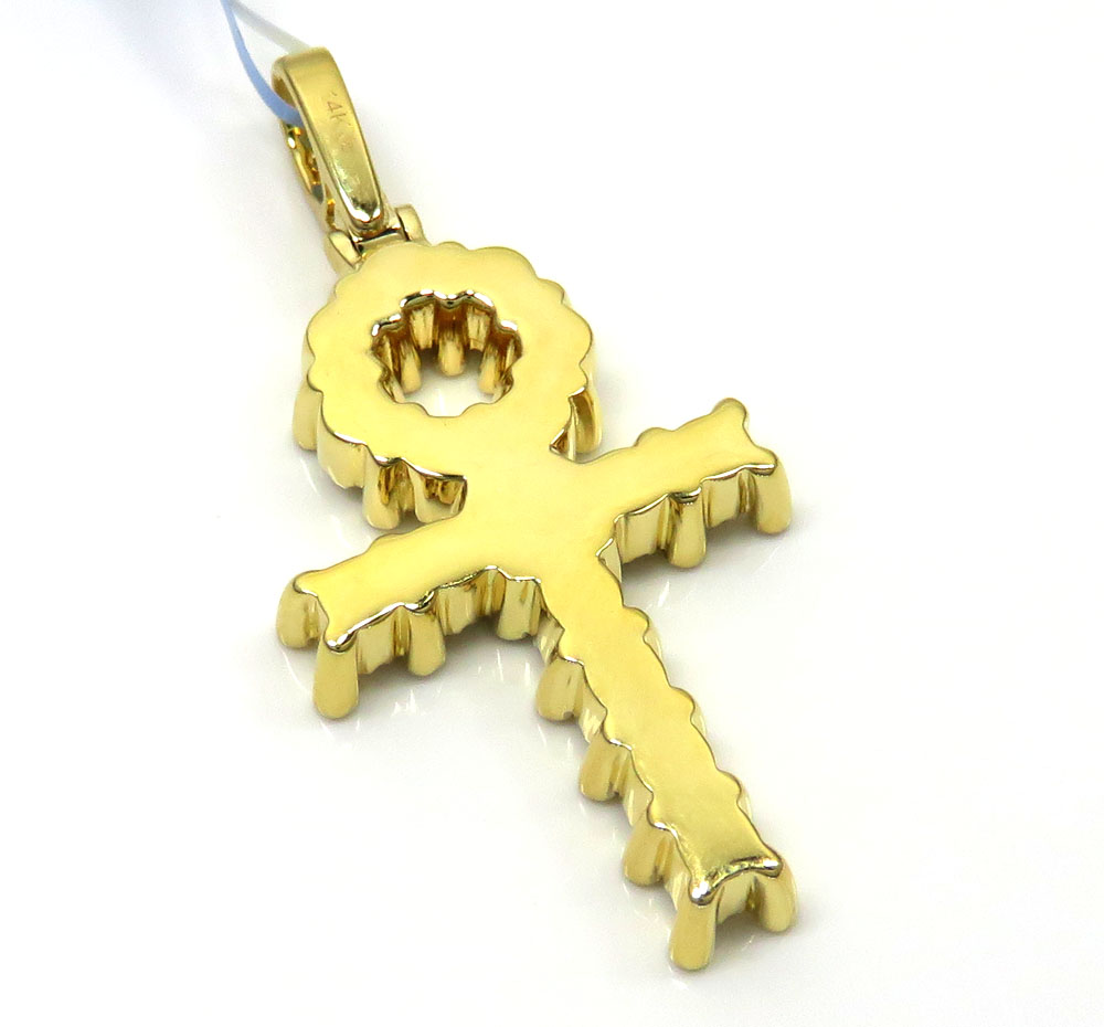 14k yellow gold diamond cluster prong ankh cross 1.10ct