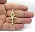 14k yellow gold diamond cluster prong ankh cross 1.10ct