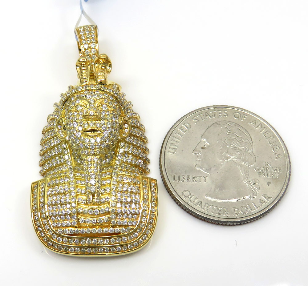 14k yellow gold diamond fully iced out pharaoh pendant 2.27ct