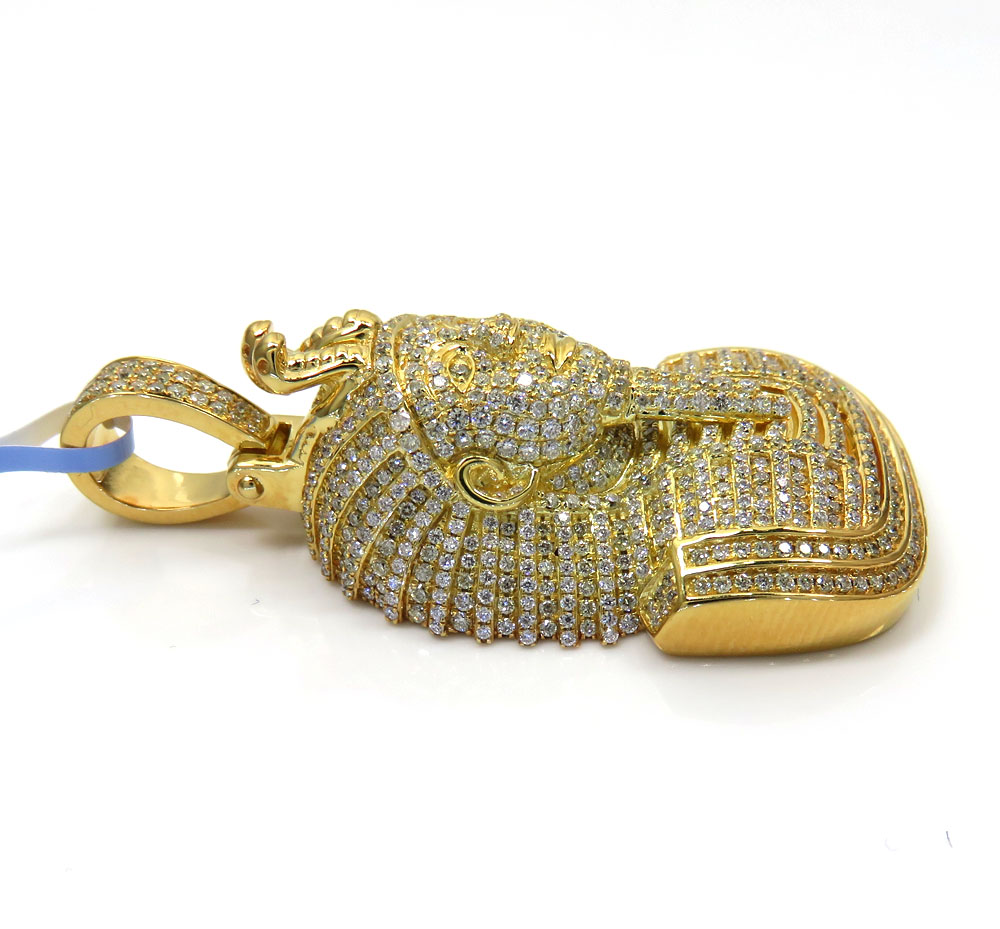 14k yellow gold diamond fully iced out pharaoh pendant 2.27ct - Image 3