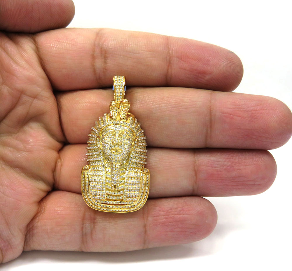 14k yellow gold diamond fully iced out pharaoh pendant 2.27ct - Image 4