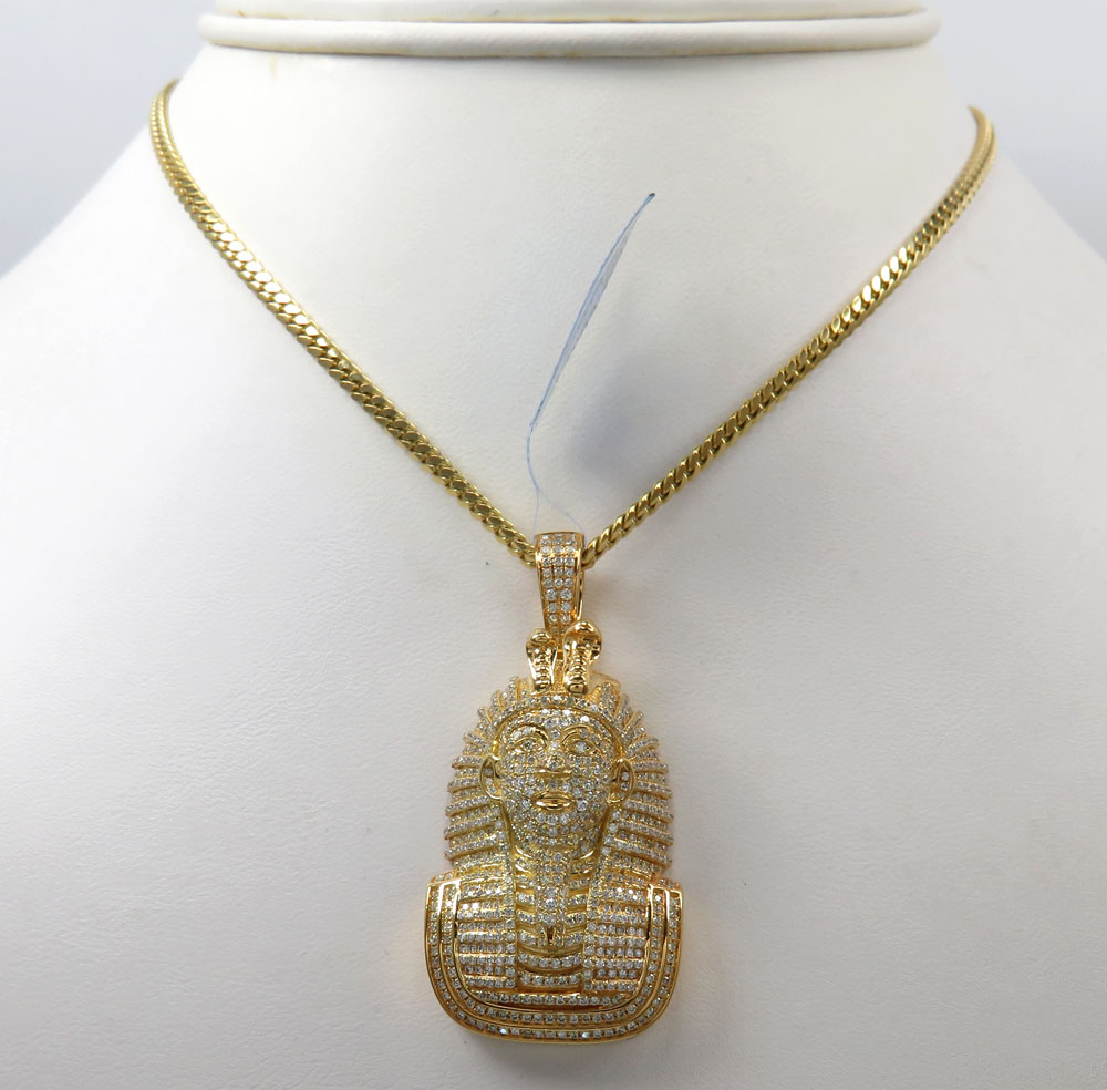 14k yellow gold diamond fully iced out pharaoh pendant 2.27ct - Image 5
