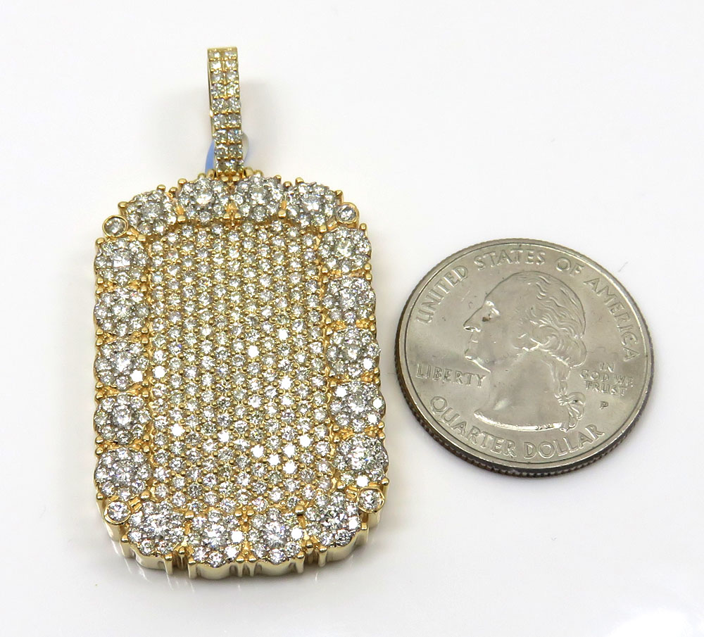 14k yellow gold fully iced out cluster dog tag pendant 4.83ct