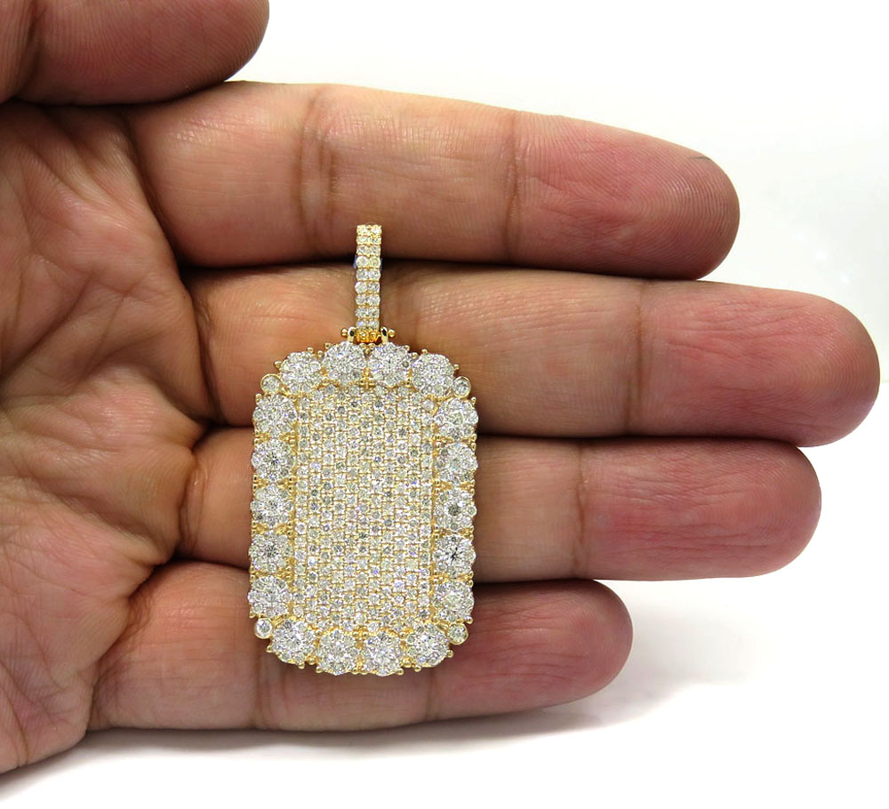 14k yellow gold fully iced out cluster dog tag pendant 4.83ct - Image 5