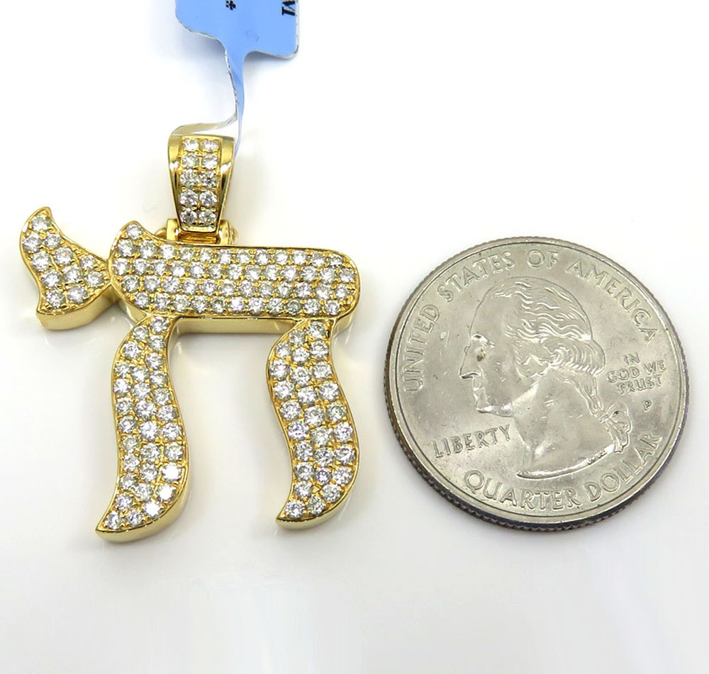 14k yellow gold diamond chai pendant 1.44ct - Image 3