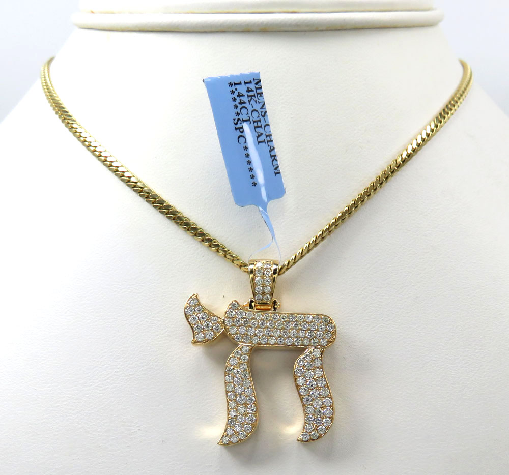 14k yellow gold diamond chai pendant 1.44ct - Image 7