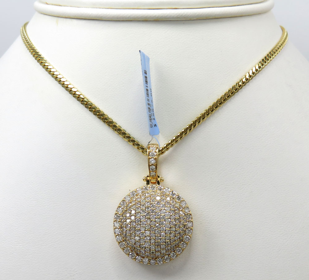 14k yellow gold fully iced out circle pendant 2.68ct