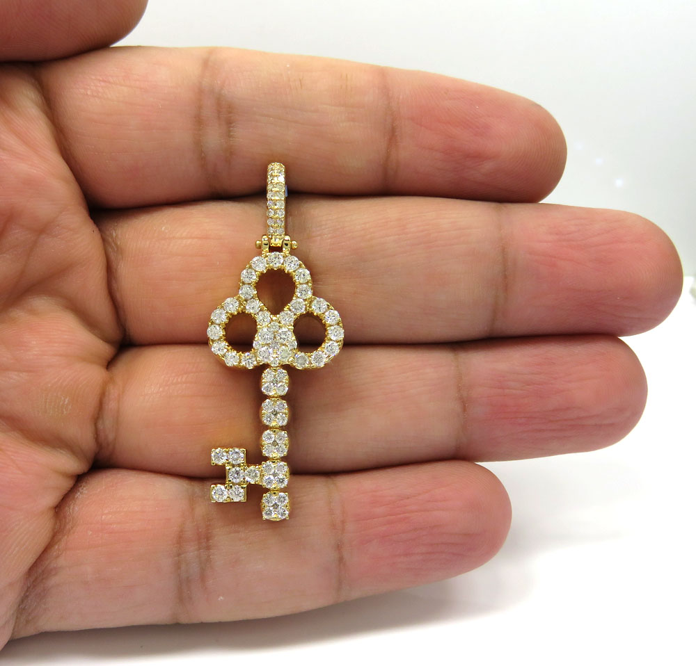 14k yellow gold medium diamond key pendant 1.44ct