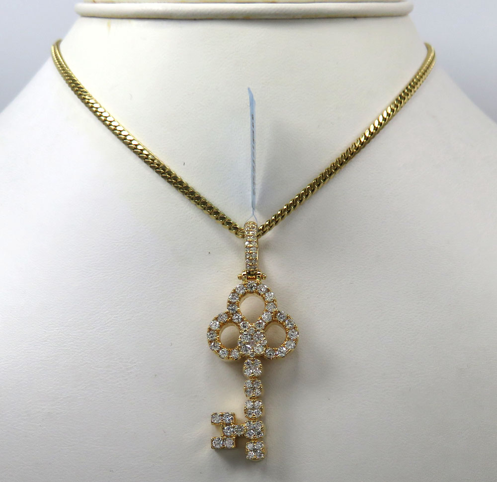 14k yellow gold medium diamond key pendant 1.44ct